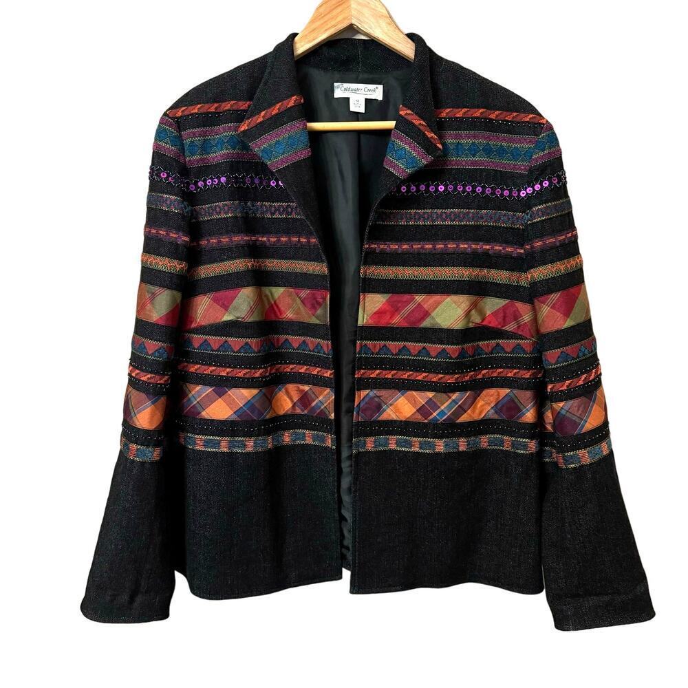Vintage Y2K Coldwater Creek Jacket Blazer Multicolor Mixed Media Women sz 14 VTG
